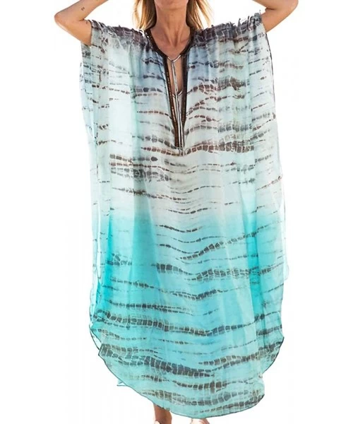 Cover-Ups Long Swimsuit Cover Up for Women Swimwear Loose Bathing Suit Beach Dress - Aqua - CM18NIH4C4U