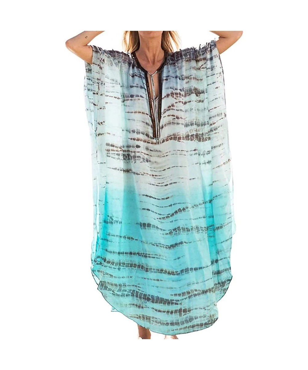 Cover-Ups Long Swimsuit Cover Up for Women Swimwear Loose Bathing Suit Beach Dress - Aqua - CM18NIH4C4U