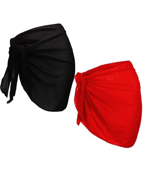 Cover-Ups 2 Pack Women Chiffon Sarong Cover Up Beach Wrap Swimsuit for Vocation - Black+red Short - CT1906G59DS