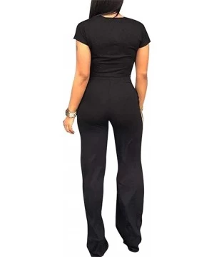 Sets Women's Casual 2 Piece Outfits Jogging Suits Crop Top & Wide Leg Long Pants Tracksuit With Pockets - Z-black - C218WDLYD3Z