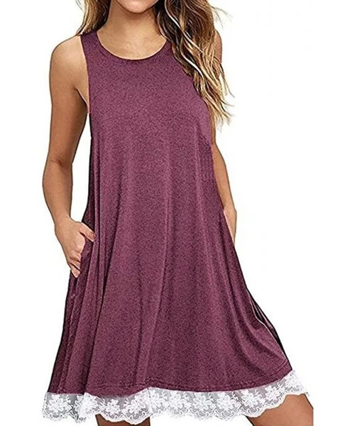 Cover-Ups Dresses for Women Casual Fall Women's Sleeveless Lace Tunic Dress Plus Size Swing Dress T Shirt Dress with Pockets ...