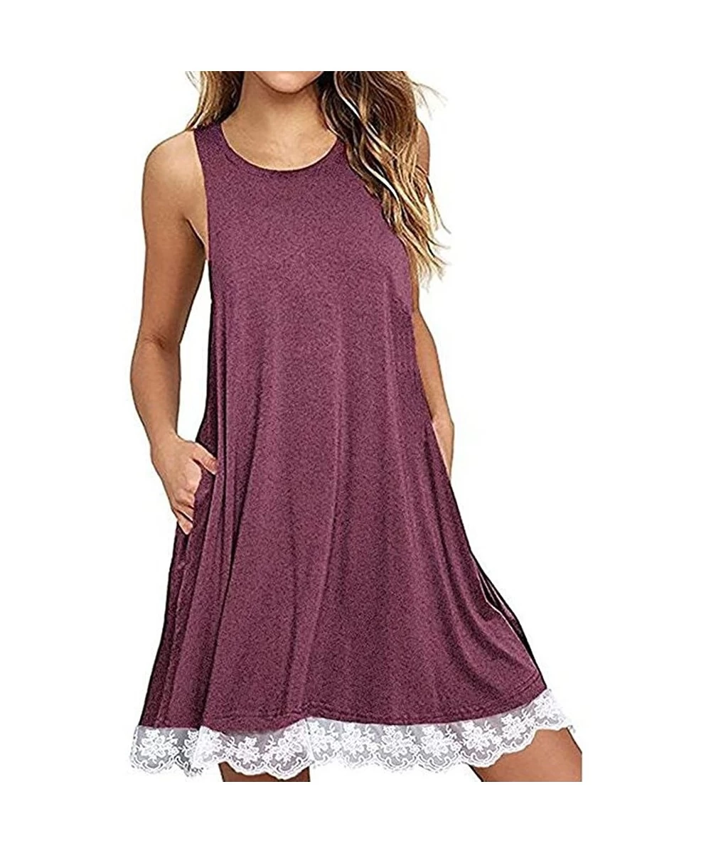 Cover-Ups Dresses for Women Casual Fall Women's Sleeveless Lace Tunic Dress Plus Size Swing Dress T Shirt Dress with Pockets ...