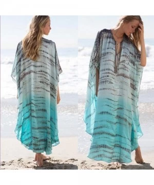 Cover-Ups Long Swimsuit Cover Up for Women Swimwear Loose Bathing Suit Beach Dress - Aqua - CM18NIH4C4U