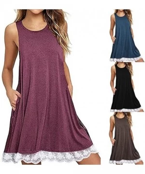 Cover-Ups Dresses for Women Casual Fall Women's Sleeveless Lace Tunic Dress Plus Size Swing Dress T Shirt Dress with Pockets ...