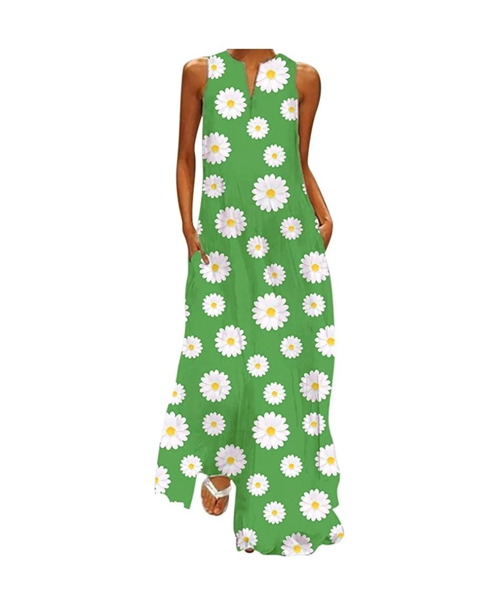 Cover-Ups Maxi Dress For Women丨deep Boho Print Dress丨womens Loose Party Dress - Green 3 - C0198UUZKMC