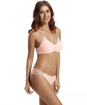 Sets Women's Strap Side Bottom Halter Racerback Bikini Bathing Suits (FBA) - Euphoria Pink - CB12GGTCNMN