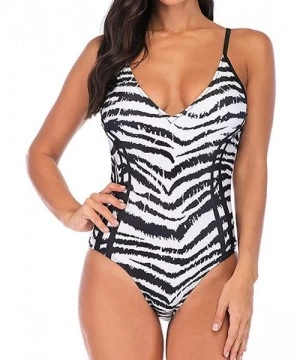 Racing Zebra Print Monokini Swimsuits Low Cut One Piece Beach Bikini Summer Swimwear Hot Animal Patterned Bathing Suits Black...