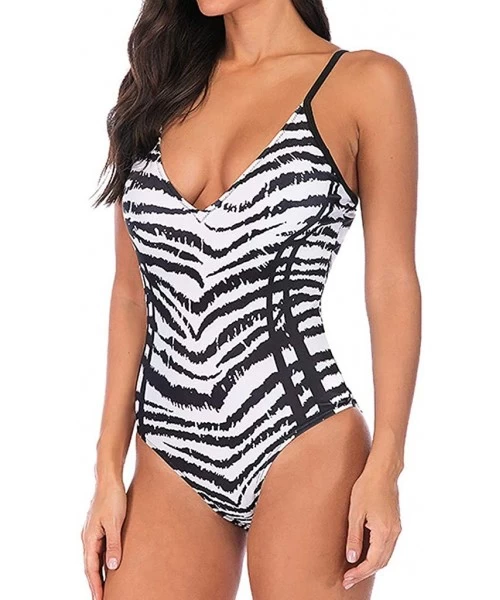 Racing Zebra Print Monokini Swimsuits Low Cut One Piece Beach Bikini Summer Swimwear Hot Animal Patterned Bathing Suits Black...