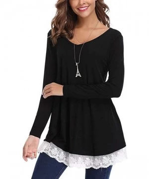 Cover-Ups Blouses for Womens- Women Casual Long Sleeve Loose Lace Hem Tops Tunic Blouses - Black - CC18NOIA46N