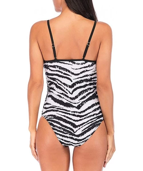 Racing Zebra Print Monokini Swimsuits Low Cut One Piece Beach Bikini Summer Swimwear Hot Animal Patterned Bathing Suits Black...