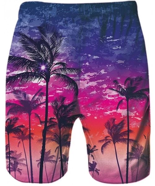 Board Shorts Men's Funny Swim Trunks Quick Dry Summer Surf Beach Board Shorts with Mesh Lining/Side Pockets - Coconut Tree Bl...