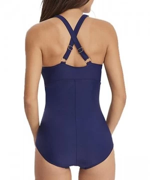 One-Pieces Womens One Piece Swimsuits Ruched Tummy Control Swimwear Bathing Suits - Navy Blue - CH18O2HRC7W