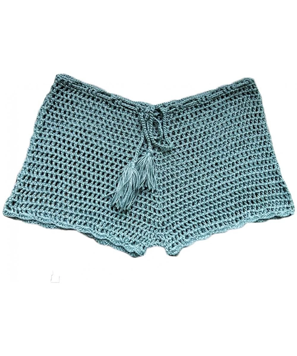 Cover-Ups Women's Fishnet Mesh Shorts See Through Slim Fit Crochet Cover Up Pants for Swimwear - Blue - CO18ROX70D7