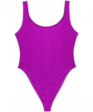 One-Pieces Women's One Piece Bodysuit High Cut Swimsuit Bikini Thongs Gymnastics Leotard - Purple U Back - CE18E83HL9K