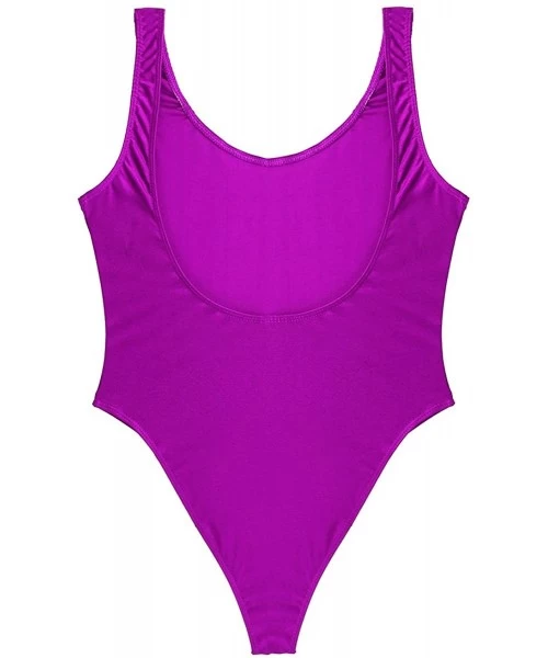 One-Pieces Women's One Piece Bodysuit High Cut Swimsuit Bikini Thongs Gymnastics Leotard - Purple U Back - CE18E83HL9K