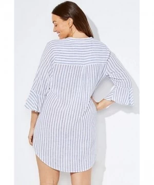 Cover-Ups Women's Plus Size Sandra Button Up Cover Up Shirt - Stripe - CI18YWSXU2N