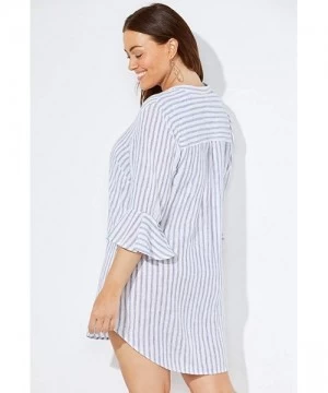 Cover-Ups Women's Plus Size Sandra Button Up Cover Up Shirt - Stripe - CI18YWSXU2N