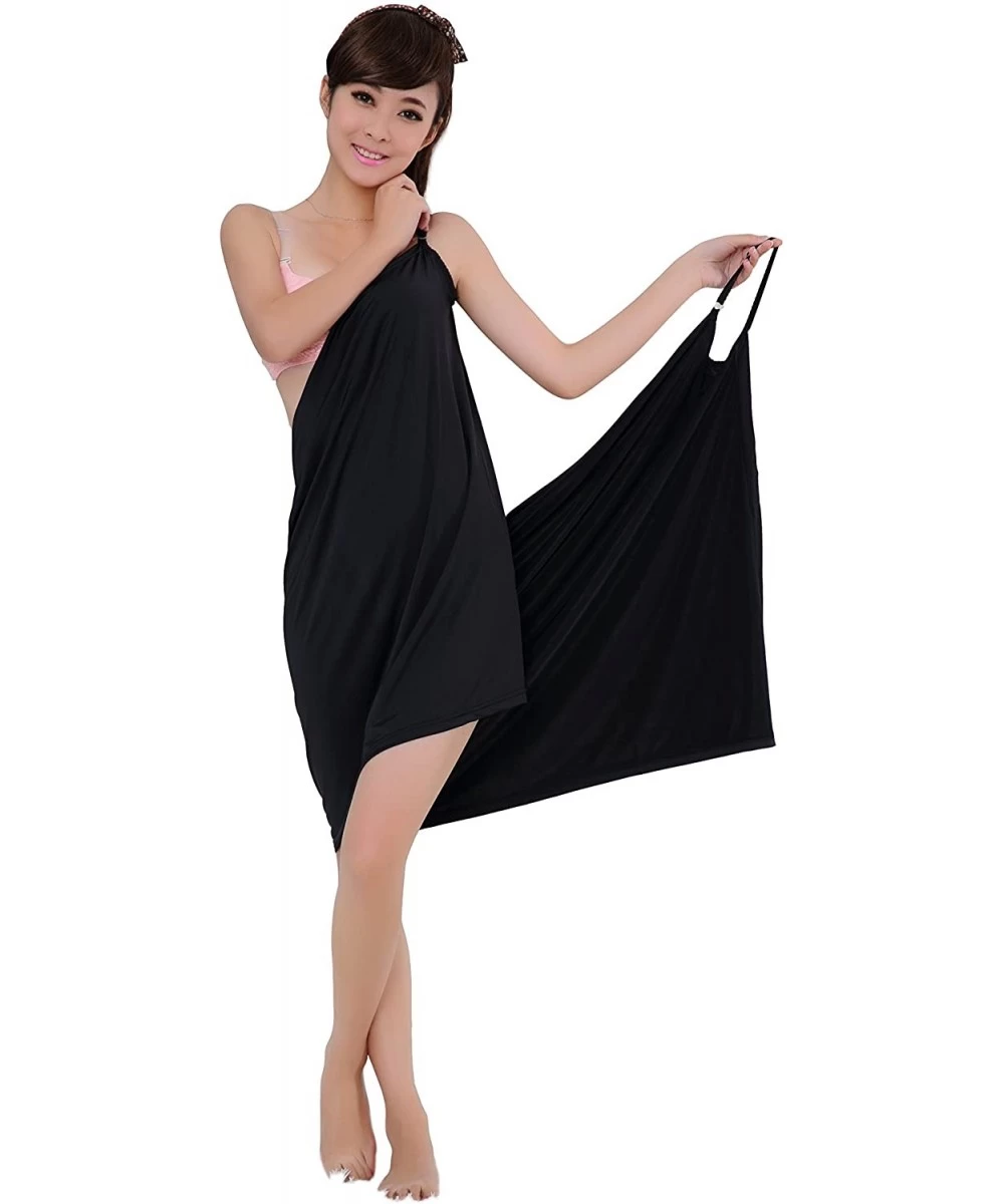 Cover-Ups Sexy Women Deep V Sling Bath Skirt Lady Beach Bath Dress Soft Spa Bath Towel 55''28'' - Black - C811UHQ8PY7