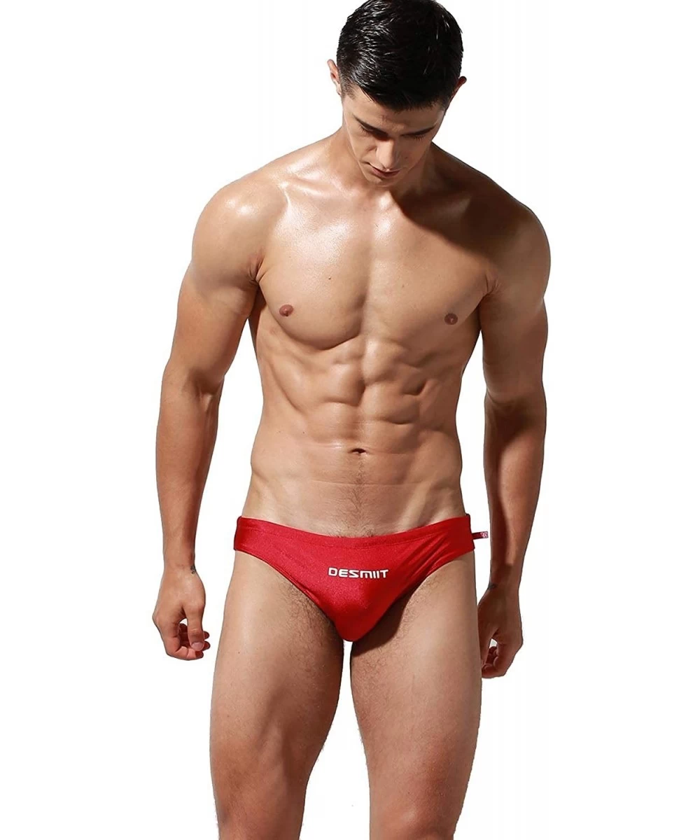 Briefs Mens Super Low Rise Sexy Shiny Bikini Brief Swimwear - S3933 Red - CT18T4NQLKW