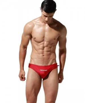 Briefs Mens Super Low Rise Sexy Shiny Bikini Brief Swimwear - S3933 Red - CT18T4NQLKW