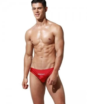 Briefs Mens Super Low Rise Sexy Shiny Bikini Brief Swimwear - S3933 Red - CT18T4NQLKW