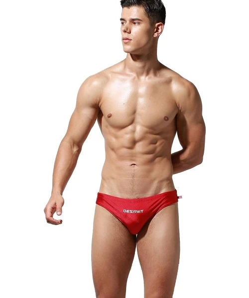 Briefs Mens Super Low Rise Sexy Shiny Bikini Brief Swimwear - S3933 Red - CT18T4NQLKW