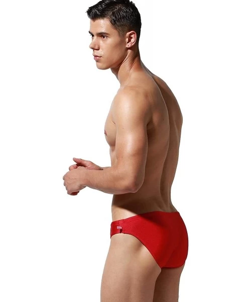 Briefs Mens Super Low Rise Sexy Shiny Bikini Brief Swimwear - S3933 Red - CT18T4NQLKW