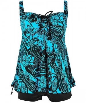 Sets Women's Two Piece Plus Size Swimsuit Adjustable Shoulder Straps Swimwear Paisley Print Bathing Suits - Blue - CI18U3S0MXY