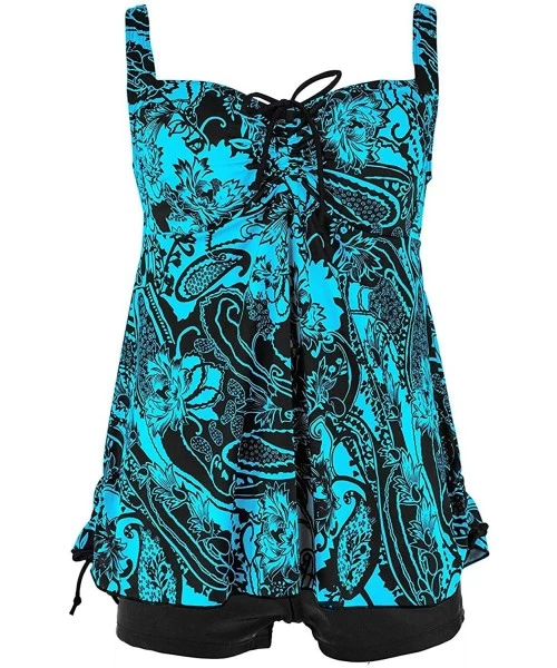 Sets Women's Two Piece Plus Size Swimsuit Adjustable Shoulder Straps Swimwear Paisley Print Bathing Suits - Blue - CI18U3S0MXY