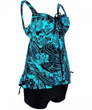 Sets Women's Two Piece Plus Size Swimsuit Adjustable Shoulder Straps Swimwear Paisley Print Bathing Suits - Blue - CI18U3S0MXY