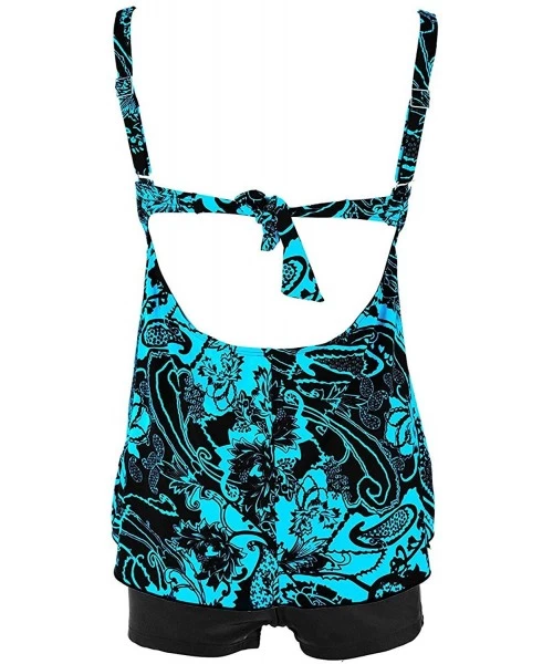 Sets Women's Two Piece Plus Size Swimsuit Adjustable Shoulder Straps Swimwear Paisley Print Bathing Suits - Blue - CI18U3S0MXY