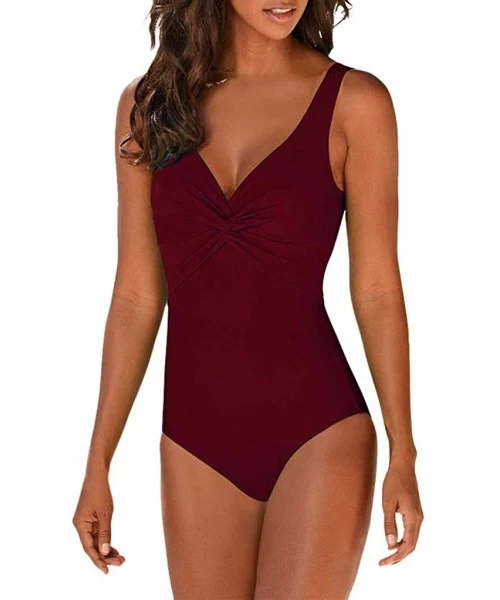 Racing Women's Athletic Training One Piece Tankini Swimsuit Racerback Push Up Swimwear Ruch Long Torso Bathing Suit Wine Red ...