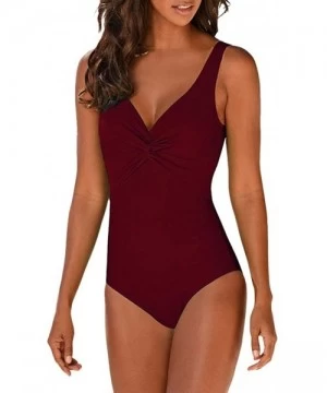 Racing Women's Athletic Training One Piece Tankini Swimsuit Racerback Push Up Swimwear Ruch Long Torso Bathing Suit Wine Red ...