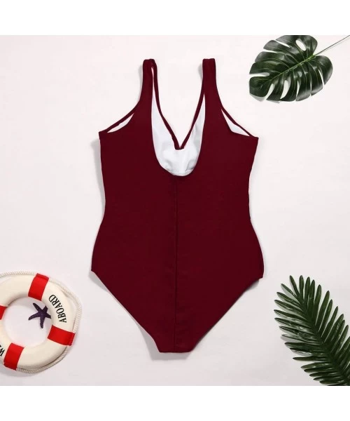 Racing Women's Athletic Training One Piece Tankini Swimsuit Racerback Push Up Swimwear Ruch Long Torso Bathing Suit Wine Red ...