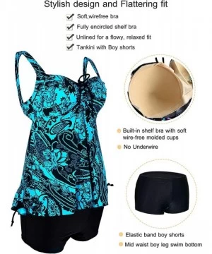 Sets Women's Two Piece Plus Size Swimsuit Adjustable Shoulder Straps Swimwear Paisley Print Bathing Suits - Blue - CI18U3S0MXY