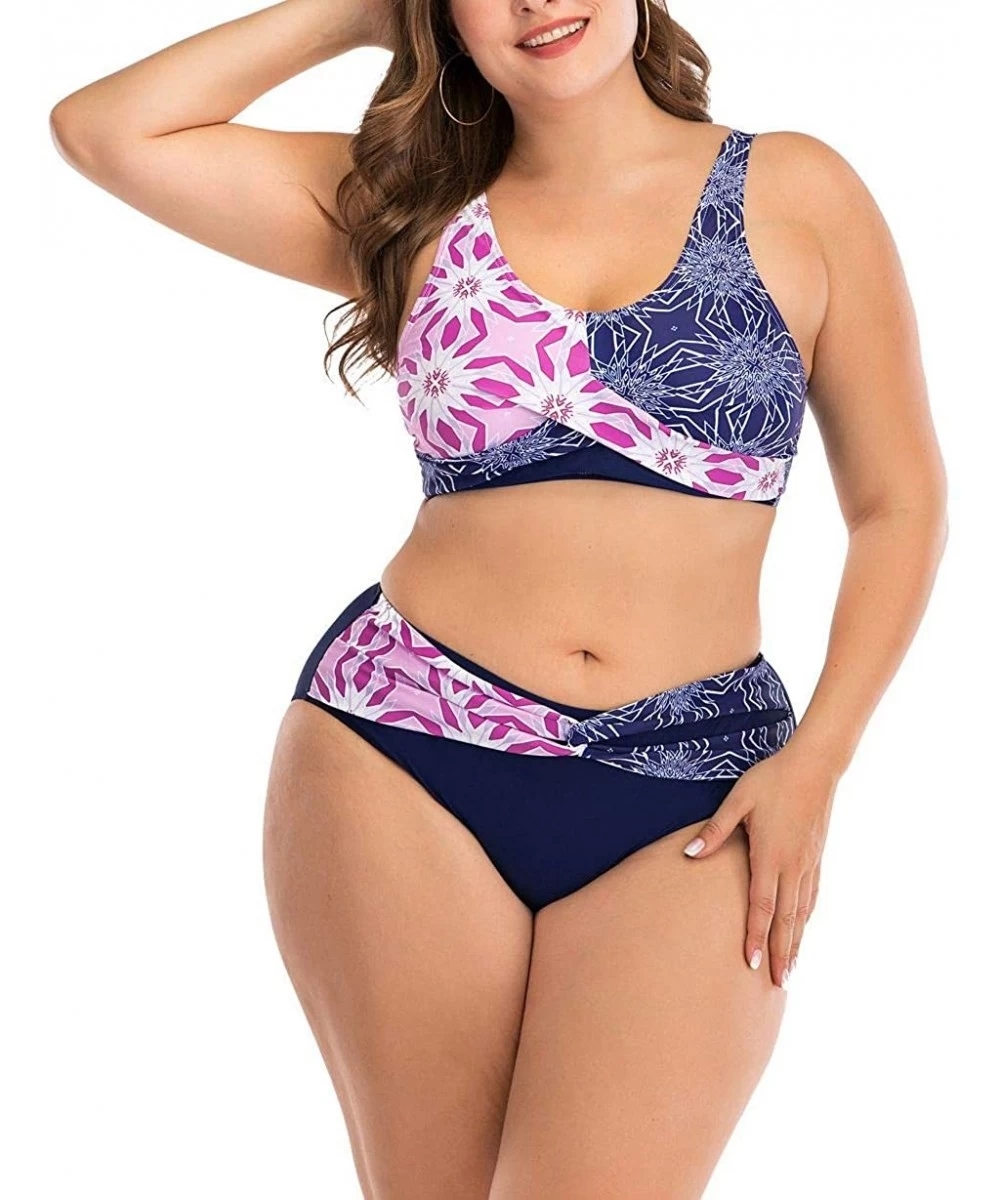 Sets Swimsuits for Women Plus Size Two Piece Halter Swimwear High Waisted Sexy Floral Print Bikini Set Bathing Suit Summer - ...