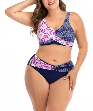 Sets Swimsuits for Women Plus Size Two Piece Halter Swimwear High Waisted Sexy Floral Print Bikini Set Bathing Suit Summer - ...