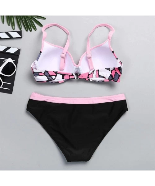 Sets Women's 2 Piece Underwire Bikini Swimsuits Push Up Color Block Printed Swimsuit Padded Beach Bathing Suit - Pink1 - CH19...