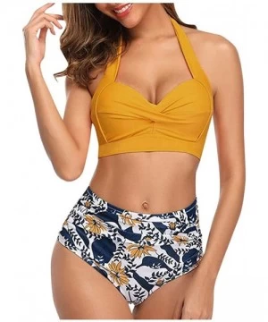 Sets Swimsuits for Women Two Piece Bathing Suits Halter Top with High Waisted Floral Printing Bottom Bikini Set Yellow - CZ19...