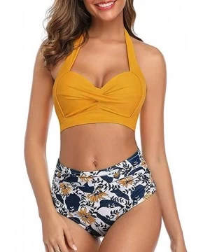 Sets Swimsuits for Women Two Piece Bathing Suits Halter Top with High Waisted Floral Printing Bottom Bikini Set Yellow - CZ19...