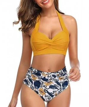 Sets Swimsuits for Women Two Piece Bathing Suits Halter Top with High Waisted Floral Printing Bottom Bikini Set Yellow - CZ19...