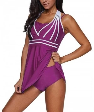 Sets Women Color Block Rainbow Tankini Swim Dress Two Pieces Swimsuit with Boyshorts (M-3XL) - Style2-purple - CD18Q8KHI4H