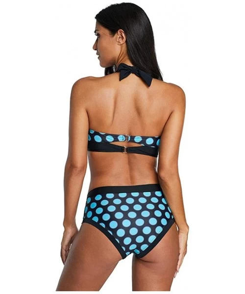 Sets Bathing Suit for Women Plus Size Vintage Dot Print Push Up Padded Bra Boy Short Bikini Tankini Monokini Swimwear Blue - ...