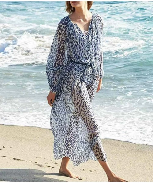 Cover-Ups Women's Sheer Chiffon Caftan Dress Turkish Kaftans Beach Long Cover Ups Swimwear Swimsuit Beachwear - Print K - CC1...