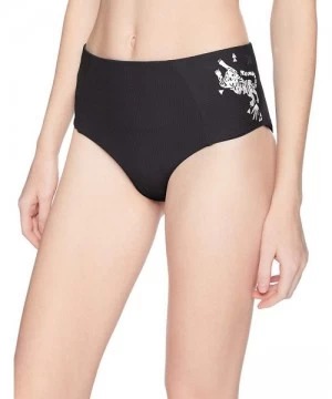 Sets Women's Quick Dry Embroidered High Waisted Bikini Bottom - Black - CY18GDL4770