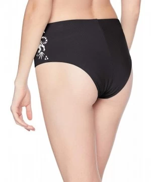 Sets Women's Quick Dry Embroidered High Waisted Bikini Bottom - Black - CY18GDL4770