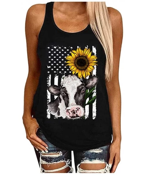 Rash Guards Womens Fashion 2020 Sunflower Print Sleeveless O Neck Loose Shirt Tops Tees for Summer - C - CU190LE9KTQ