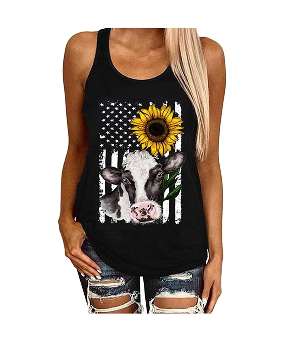 Rash Guards Womens Fashion 2020 Sunflower Print Sleeveless O Neck Loose Shirt Tops Tees for Summer - C - CU190LE9KTQ