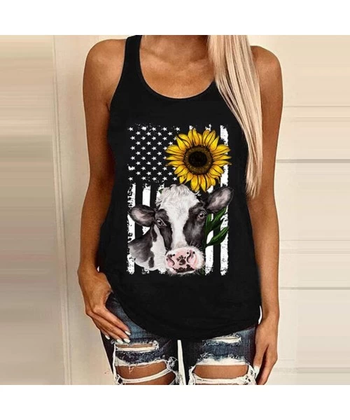 Rash Guards Womens Fashion 2020 Sunflower Print Sleeveless O Neck Loose Shirt Tops Tees for Summer - C - CU190LE9KTQ