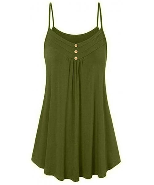 Cover-Ups Women's Summer Tank Dress Casual Sleeveless Knee Length Pleated Sun Dresses Spaghetti Strap Cami Tank - Green B - C...